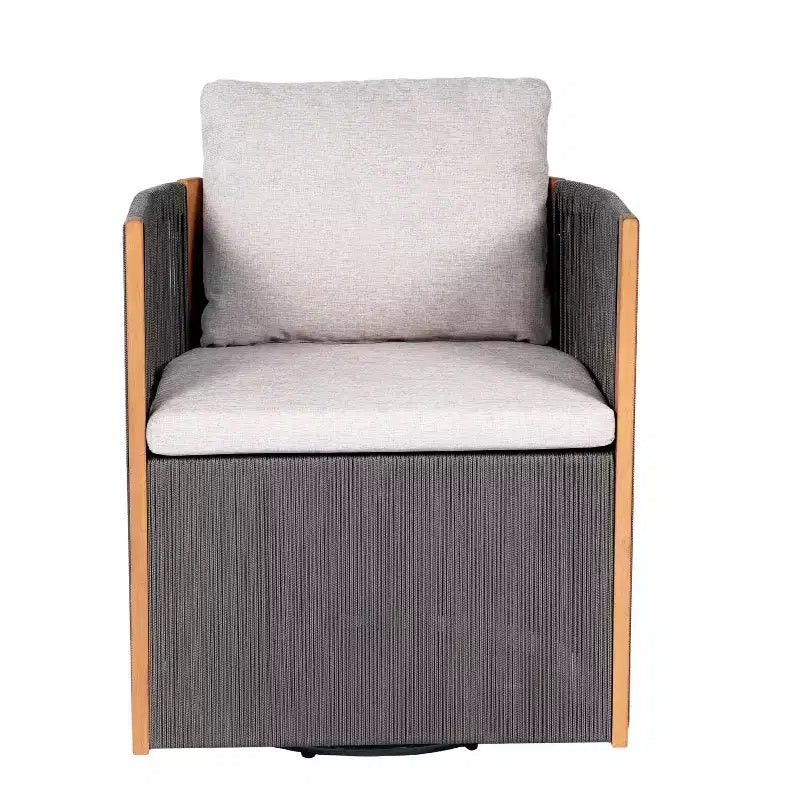 Christopher Knight Home Mason Set da Conversazione da Esterno Boho Moderno a 3 Pezzi in Legno di Acacia e Corda con Poltrone Girevoli e Tavolino Rotondo