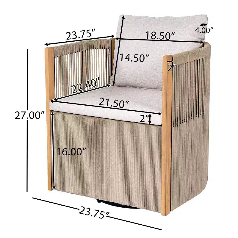 Christopher Knight Home Mason Set da Conversazione da Esterno Boho Moderno a 3 Pezzi in Legno di Acacia e Corda con Poltrone Girevoli e Tavolino Rotondo