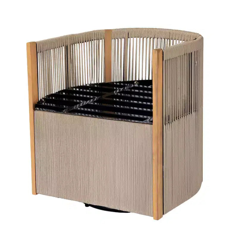 Christopher Knight Home Mason Set da Conversazione da Esterno Boho Moderno a 3 Pezzi in Legno di Acacia e Corda con Poltrone Girevoli e Tavolino Rotondo