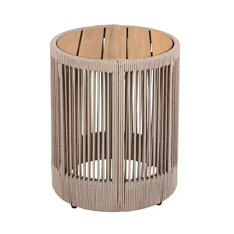 Christopher Knight Home Mason Set da Conversazione da Esterno Boho Moderno a 3 Pezzi in Legno di Acacia e Corda con Poltrone Girevoli e Tavolino Rotondo