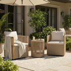 Christopher Knight Home Mason Outdoor Boho Modern Acacia Wood and Rope 3-Piece Swivel Chair Conversation Set with Round Side Table