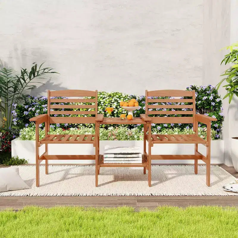 Divanetto da esterni Costway con tavolino da caffè e foro per ombrellone per giardino a bordo piscina