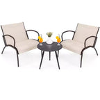 Costway 3 Piece Patio Chair Set w/ Curved Fabric Seat Round Coffee Table for Backyard