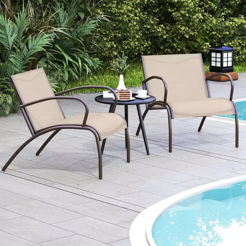 Set da 3 pezzi di sedie da patio Costway con seduta curva in tessuto e tavolino da caffè rotondo per giardino