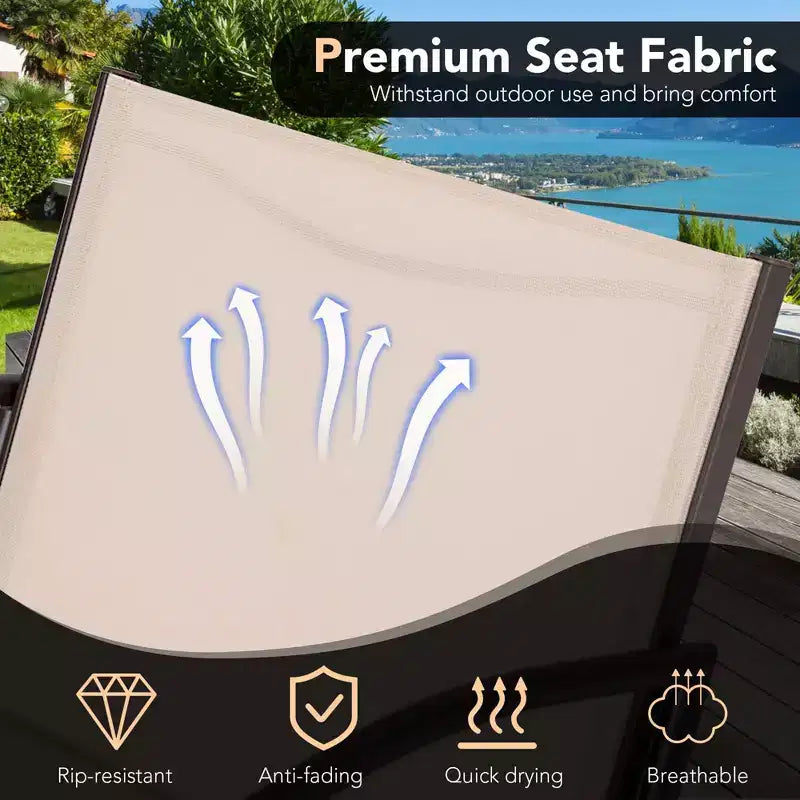Set da 3 pezzi di sedie da patio Costway con seduta curva in tessuto e tavolino da caffè rotondo per giardino