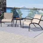 Set da 3 pezzi di sedie da patio Costway con seduta curva in tessuto e tavolino da caffè rotondo per giardino