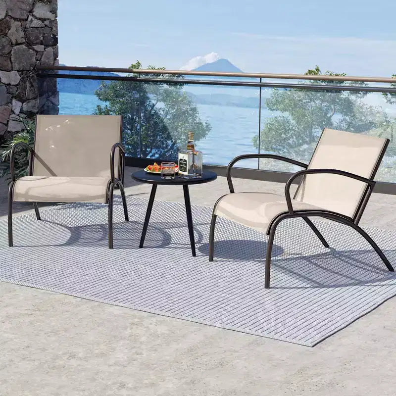 Set da 3 pezzi di sedie da patio Costway con seduta curva in tessuto e tavolino da caffè rotondo per giardino