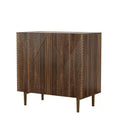 HomeRoots 32 Brown Wood Carved Geometric Sideboard With Two Doors