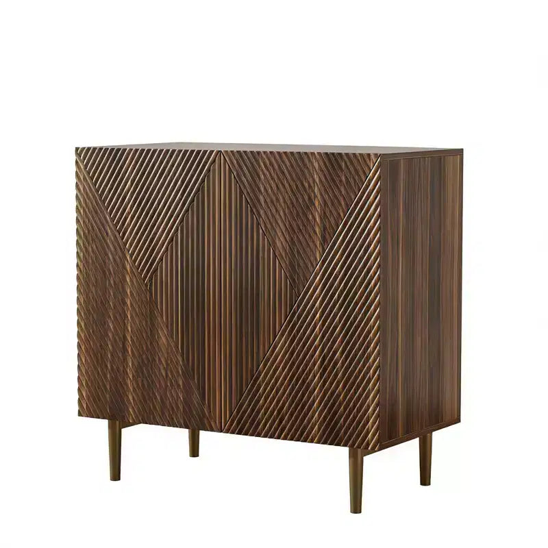 HomeRoots 32 Brown Wood Carved Geometric Sideboard With Two Doors