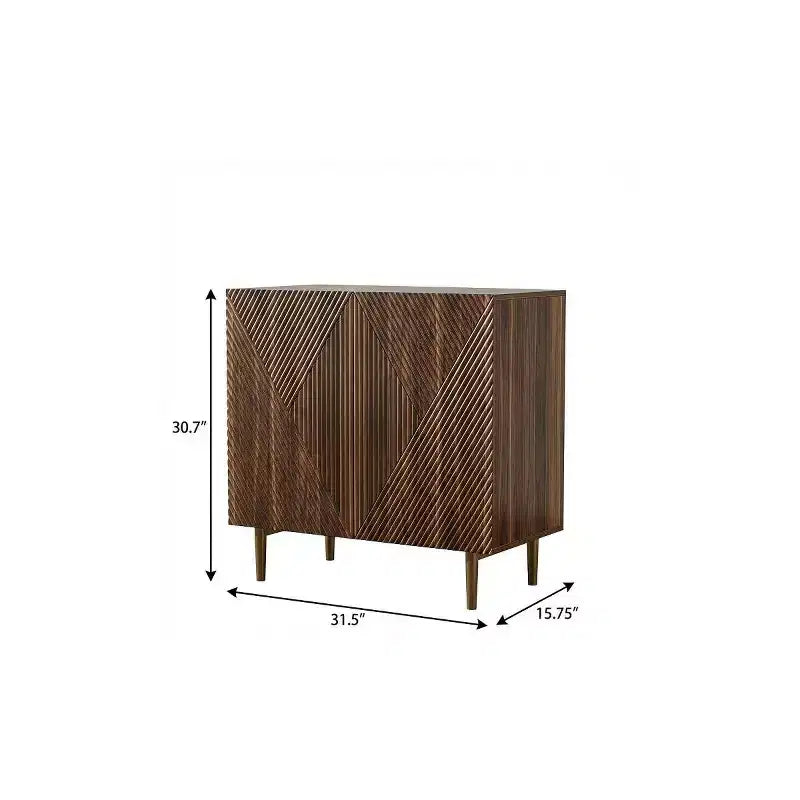 Bahut géométrique HomeRoots 32" marron en bois sculpté avec deux portes