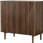 Bahut géométrique HomeRoots 32" marron en bois sculpté avec deux portes