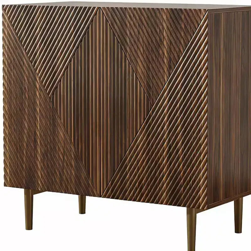 Bahut géométrique HomeRoots 32" marron en bois sculpté avec deux portes