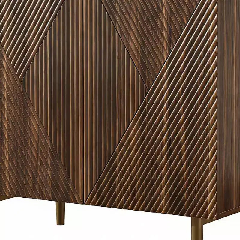 Bahut géométrique HomeRoots 32" marron en bois sculpté avec deux portes