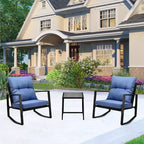 Ensemble de conversation d'extérieur 3 pièces Whisen : 2 fauteuils à bascule de patio avec coussin et 1 table – Bleu