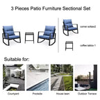 Ensemble de conversation d'extérieur 3 pièces Whisen : 2 fauteuils à bascule de patio avec coussin et 1 table – Bleu