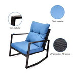Ensemble de conversation d'extérieur 3 pièces Whisen : 2 fauteuils à bascule de patio avec coussin et 1 table – Bleu