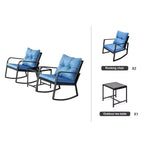 Ensemble de conversation d'extérieur 3 pièces Whisen : 2 fauteuils à bascule de patio avec coussin et 1 table – Bleu