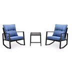 Ensemble de conversation d'extérieur 3 pièces Whisen : 2 fauteuils à bascule de patio avec coussin et 1 table – Bleu