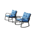 Ensemble de conversation d'extérieur 3 pièces Whisen : 2 fauteuils à bascule de patio avec coussin et 1 table – Bleu