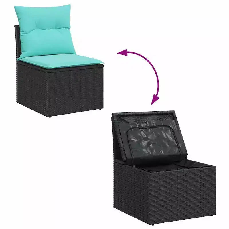 vidaXL Set divani da giardino 6 pz nero e turchese 264x154x85 cm - Nero e turchese Senza tavolo