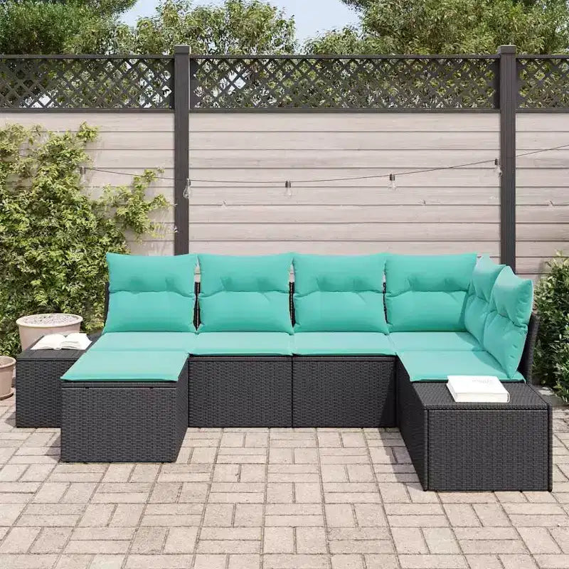 vidaXL Set divani da giardino 6 pz nero e turchese 264x154x85 cm - Nero e turchese Senza tavolo