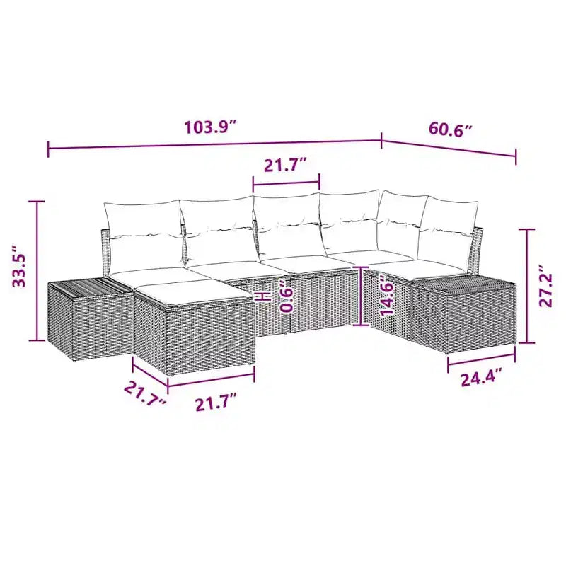vidaXL Set divani da giardino 6 pz nero e turchese 264x154x85 cm - Nero e turchese Senza tavolo