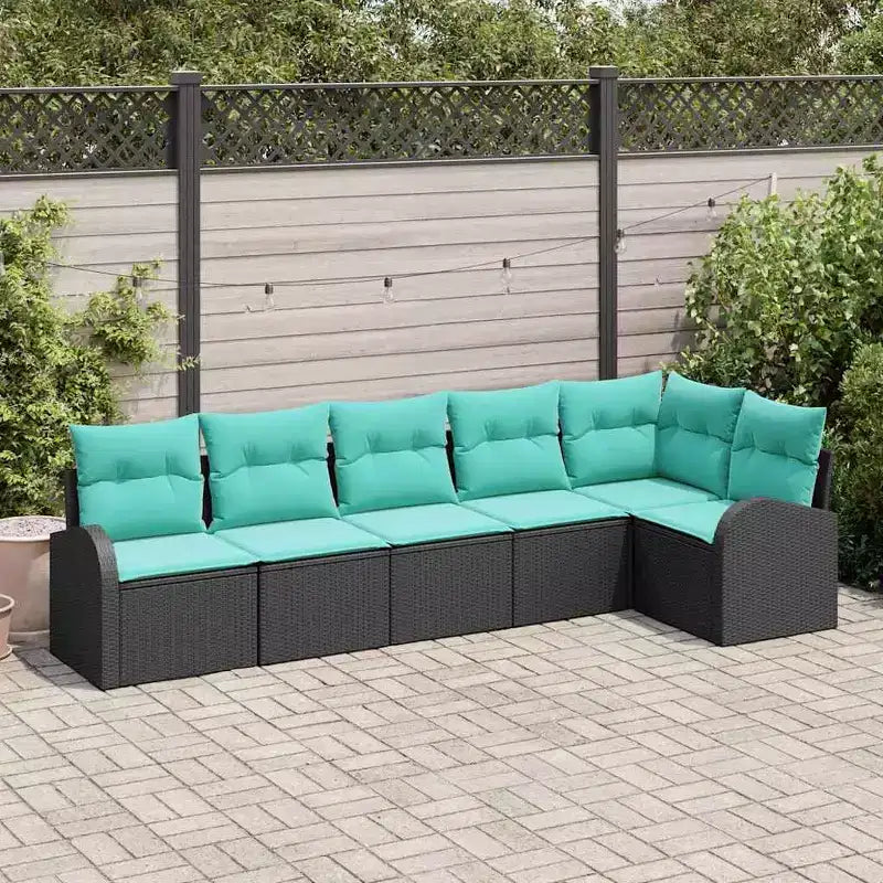 vidaXL Set divani da giardino 6 pz Nero e turchese Polirattan - Nero e turchese senza tavolo