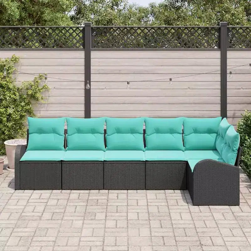 vidaXL Set divani da giardino 6 pz Nero e turchese Polirattan - Nero e turchese senza tavolo
