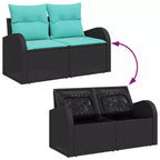 vidaXL Set divani da giardino 6 pz Nero e turchese Polirattan - Nero e turchese senza tavolo