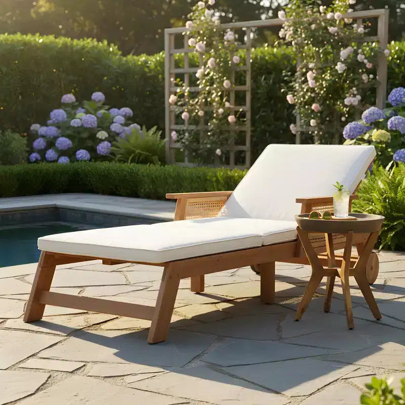Set Christopher Knight Home Wei Moderno 2 Pezzi da Esterno con Lettino Prendisole e Tavolino in Acacia e Wicker