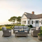 Divano da esterni in rattan intrecciato, 2 sedie, tavolino da caffè Martha Stewart All-Weather - Grigio invecchiato