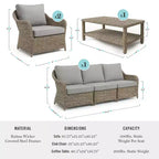 Divano da esterni in rattan intrecciato, 2 sedie, tavolino da caffè Martha Stewart All-Weather - Grigio invecchiato