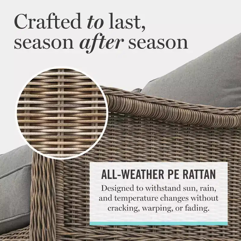 Divano da esterni in rattan intrecciato, 2 sedie, tavolino da caffè Martha Stewart All-Weather - Grigio invecchiato
