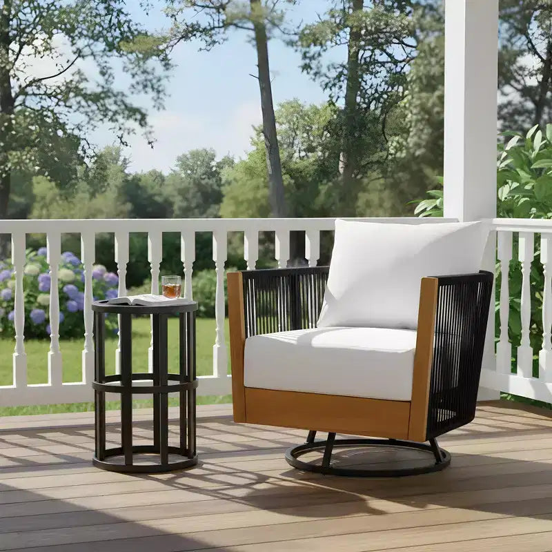 Christopher Knight Home Suriya, sedie girevoli da esterno moderne in acacia con design a corda e tavolino in metallo