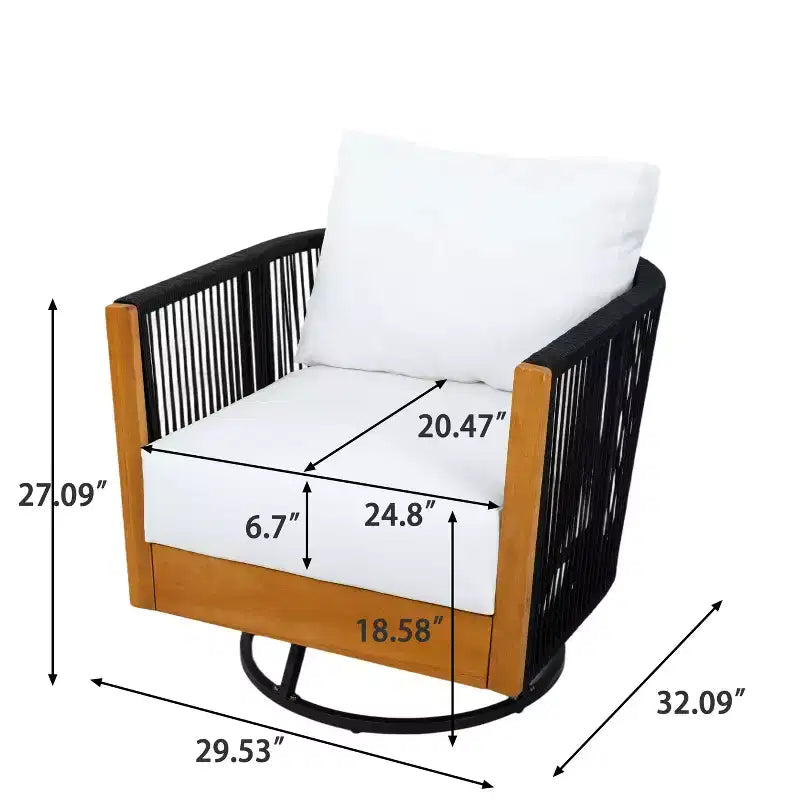 Christopher Knight Home Suriya, sedie girevoli da esterno moderne in acacia con design a corda e tavolino in metallo