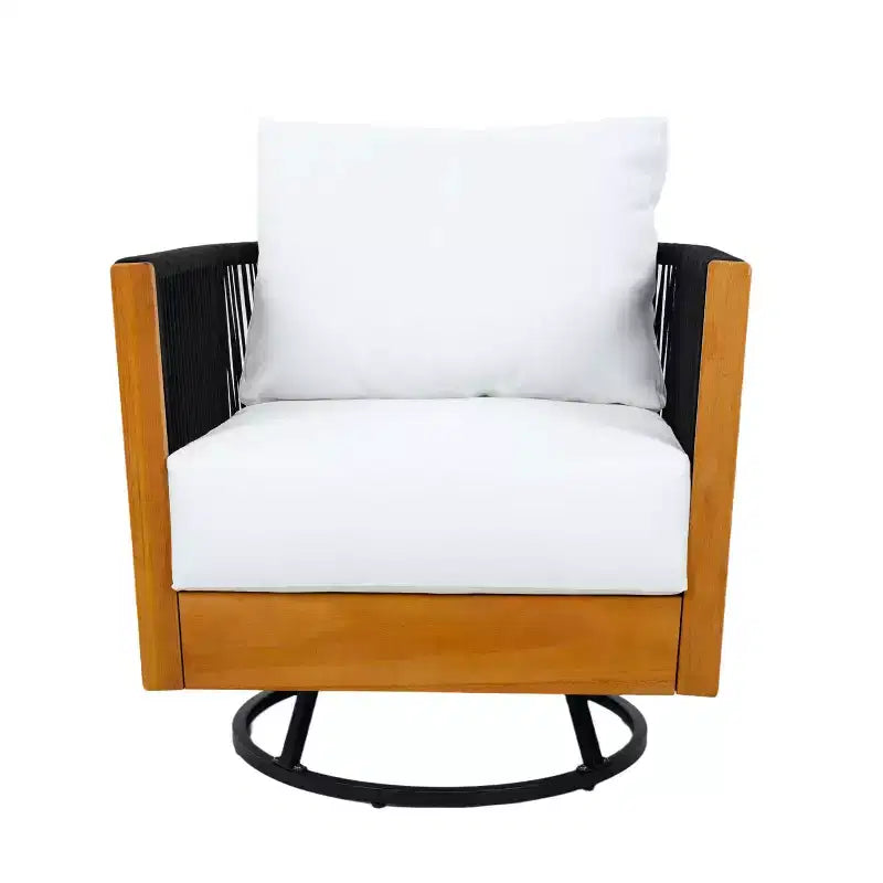 Christopher Knight Home Suriya, sedie girevoli da esterno moderne in acacia con design a corda e tavolino in metallo