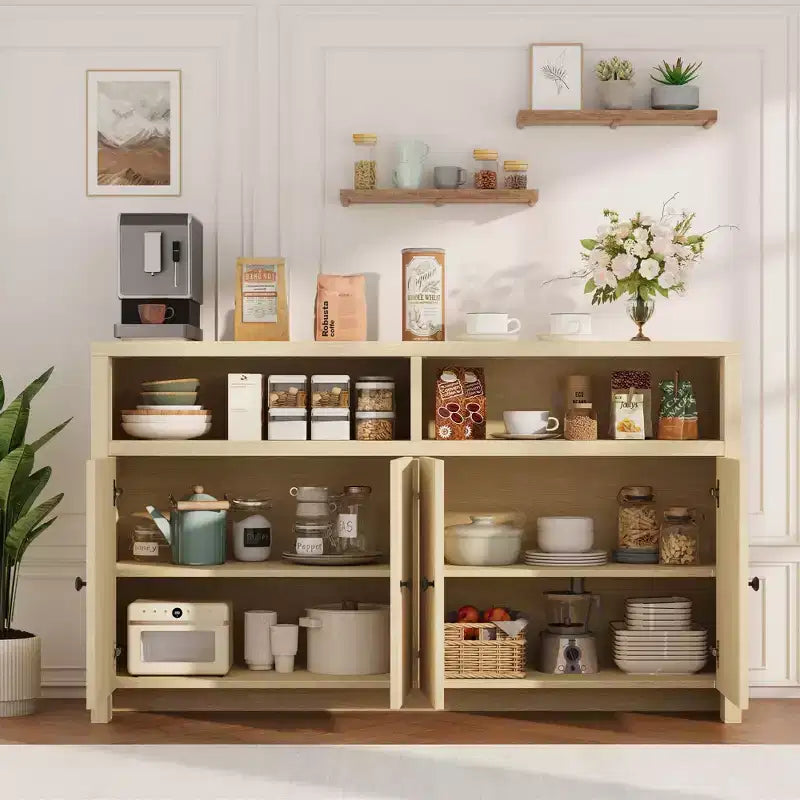 Credenza a buffet rustica da 55" - Mobile bar a 4 ante in legno con ripiani regolabili per cucina, sala da pranzo e soggiorno