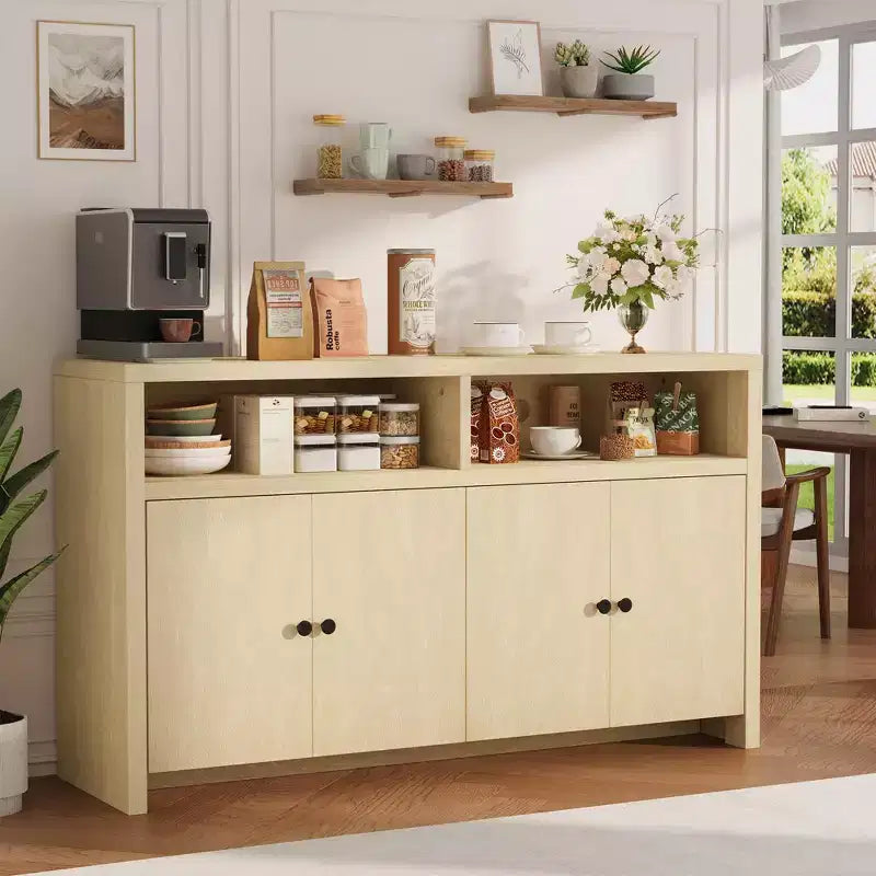 Credenza a buffet rustica da 55" - Mobile bar a 4 ante in legno con ripiani regolabili per cucina, sala da pranzo e soggiorno