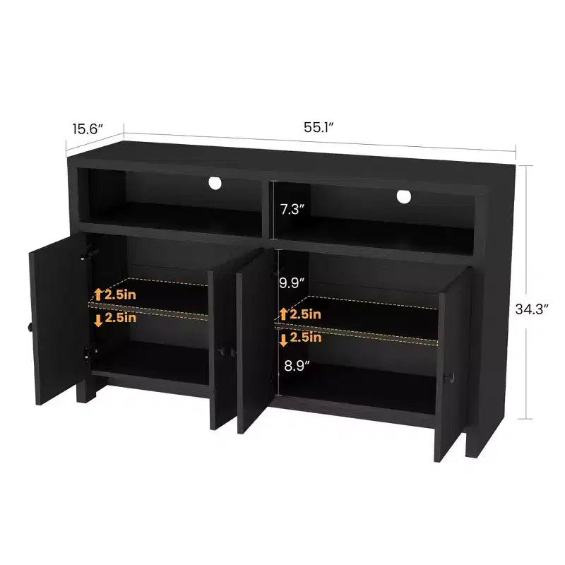 Credenza a buffet rustica da 55" - Mobile bar a 4 ante in legno con ripiani regolabili per cucina, sala da pranzo e soggiorno