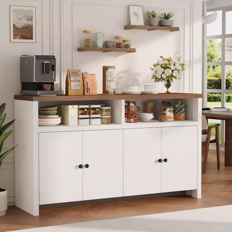 Credenza a buffet rustica da 55" - Mobile bar a 4 ante in legno con ripiani regolabili per cucina, sala da pranzo e soggiorno