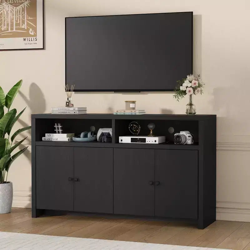 Credenza a buffet rustica da 55" - Mobile bar a 4 ante in legno con ripiani regolabili per cucina, sala da pranzo e soggiorno
