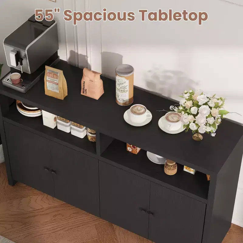 Credenza a buffet rustica da 55" - Mobile bar a 4 ante in legno con ripiani regolabili per cucina, sala da pranzo e soggiorno