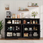Credenza a buffet rustica da 55" - Mobile bar a 4 ante in legno con ripiani regolabili per cucina, sala da pranzo e soggiorno