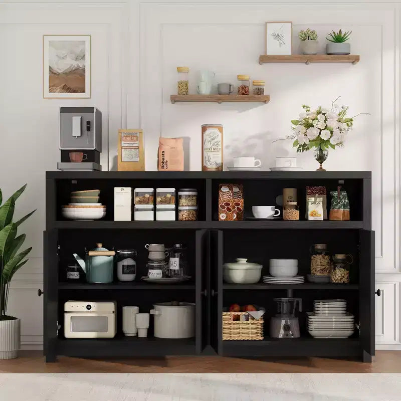 Credenza a buffet rustica da 55" - Mobile bar a 4 ante in legno con ripiani regolabili per cucina, sala da pranzo e soggiorno