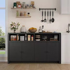 55 Farmhouse Buffet Sideboard - 4-Door Wood Coffee Bar Cabinet w/ Adjustable Shelves for Kitchen, Dining & Living Room Storage
