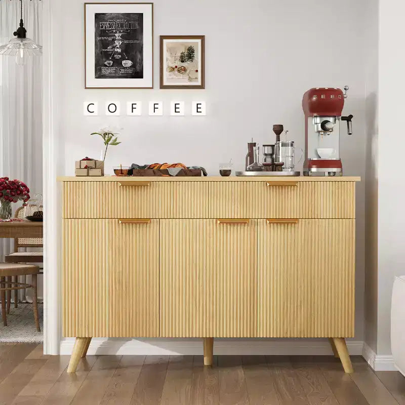 GDFStudio Marta Fluted Wave Sideboard Buffet Cabinet with Drawers and 3 Doors