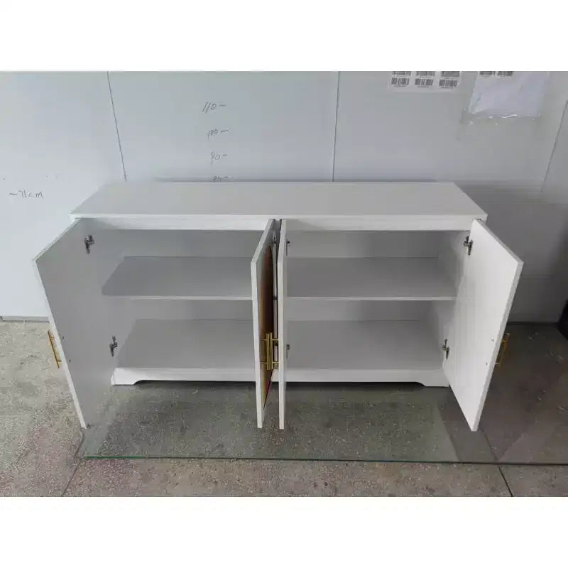 Credenza/Buffet in Rattan, Mobile Contenitore da 59" con 4 Ante, Ripiano Fisso e Maniglie in Metallo