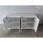 Credenza/Buffet in Rattan, Mobile Contenitore da 59" con 4 Ante, Ripiano Fisso e Maniglie in Metallo