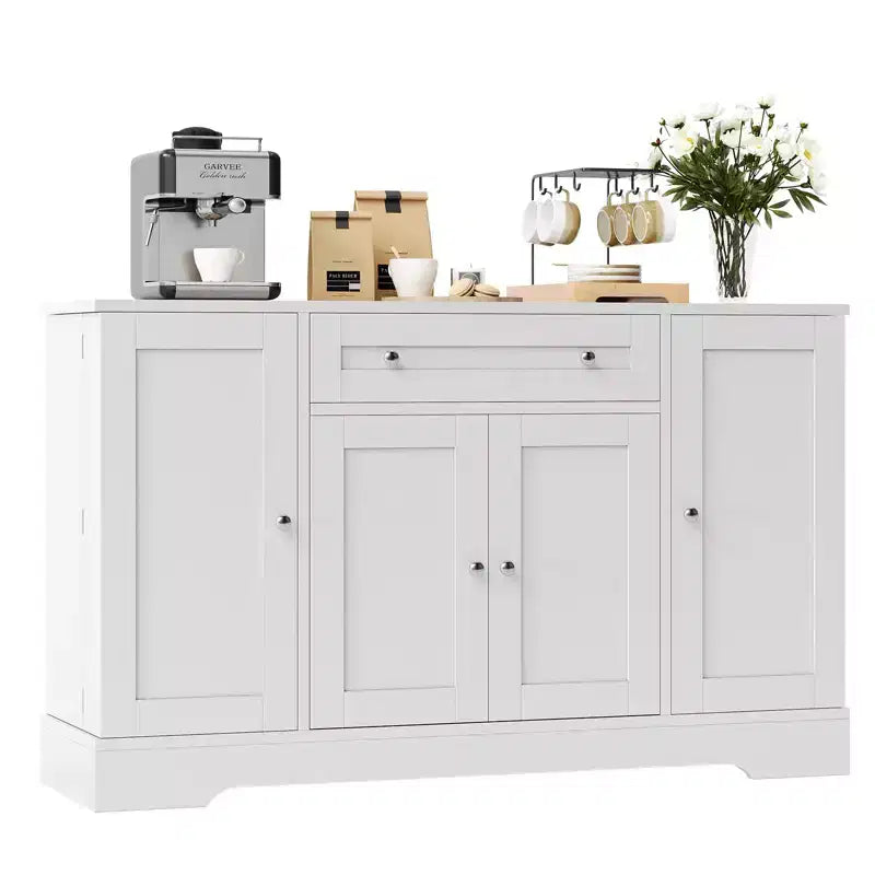 Modern Storage Solution Sideboard Buffet Cabinet  Wooden Credenza with Drawer & 4 Doors  Freestanding Organizer