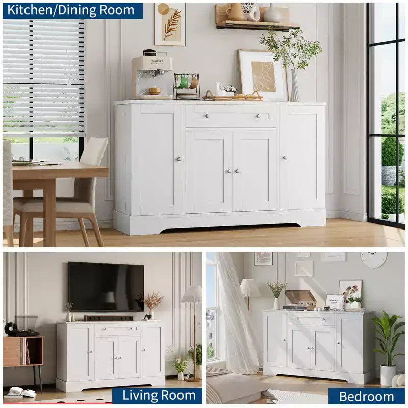 Madia Credenza Moderna con Cassetto e 4 Ante Mobile Contenitore Autoportante in Legno
